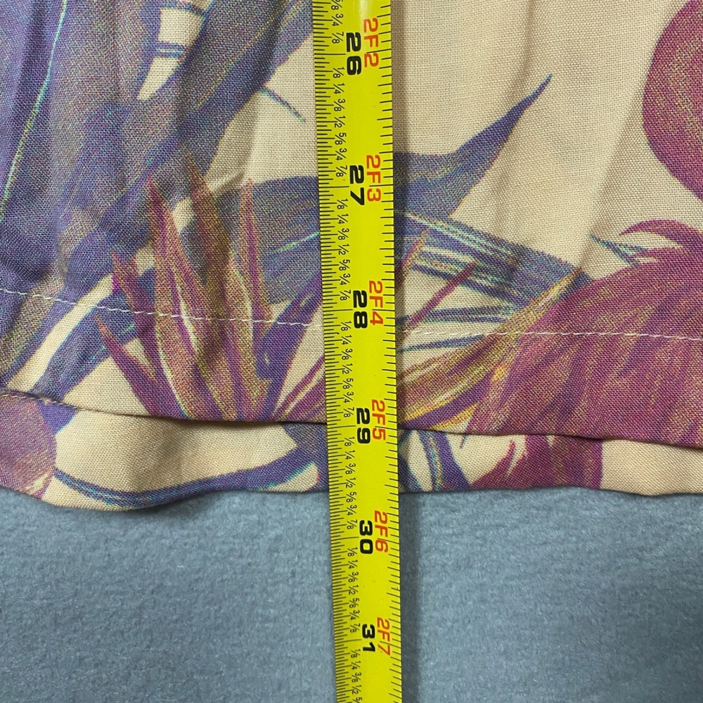 Super Massive Mens Large Flamingo Tropical Floral Rayon Button Up Shirt Tan Pink - Picture 5 of 7